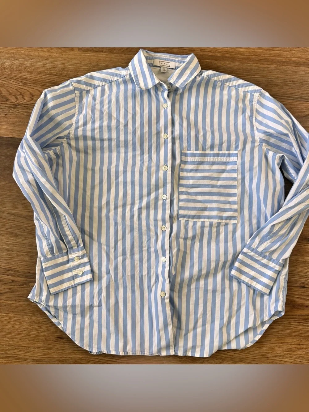AYR The Deep End Striped Button Down Shirt Blue White Cotton XS Luxury Career - Picture 1 of 10